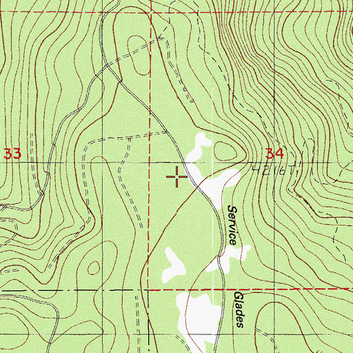 Topographic Map of Service Glades, OR