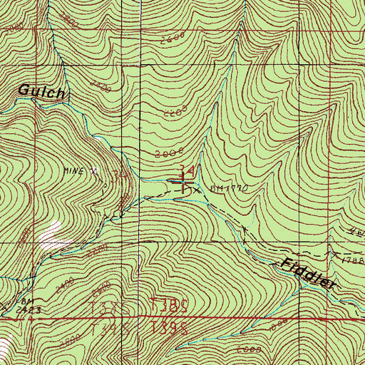 Topographic Map of South Fork Fiddler Gulch, OR