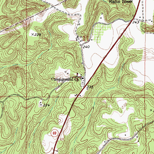 Topographic Map of Campground Church, AL