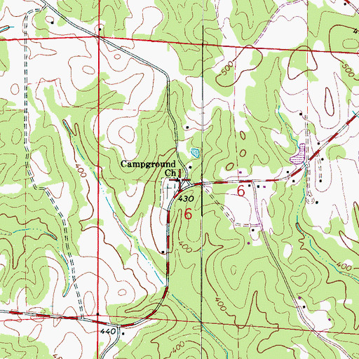 Topographic Map of Campground Church, AL