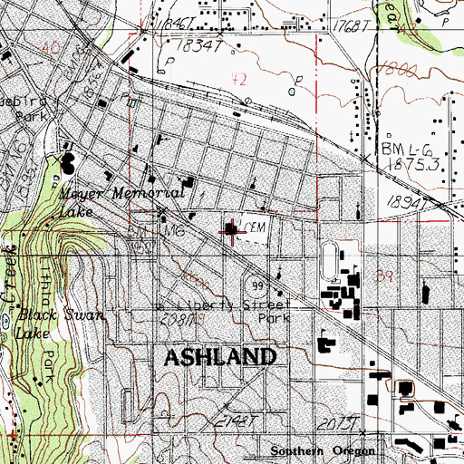 Topographic Map of Ashland Cemetery, OR