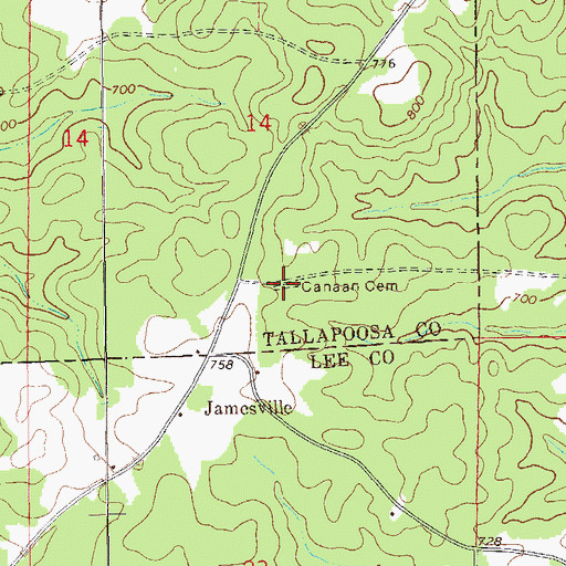 Topographic Map of Canaan Cemetery, AL