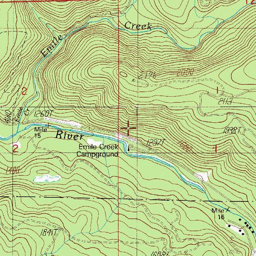 Topographic Map of Emile Creek Recreation Site, OR