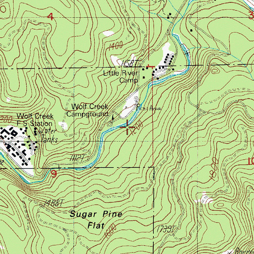 Topographic Map of Wolf Creek Recreation Site, OR