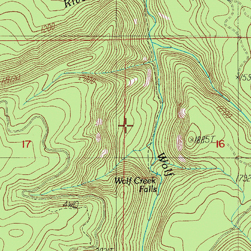 Topographic Map of Wolf Creek Falls Recreation Site, OR