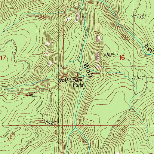 Topographic Map of Wolf Creek Falls, OR