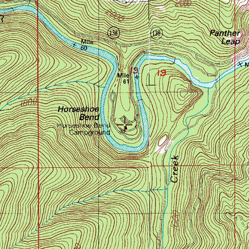 Topographic Map of Horseshoe Bend Recreation Site, OR