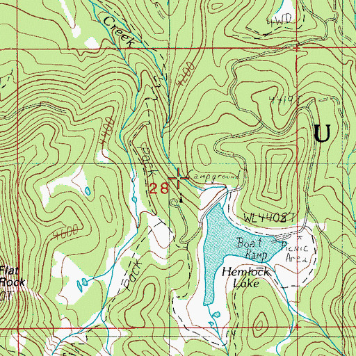 Topographic Map of Hemlock Lake Recreation Site, OR