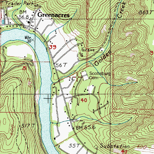 Topographic Map of Scottsburg Cemetery, OR