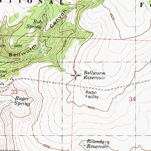 Topographic Map of Bellworm Reservoir, OR