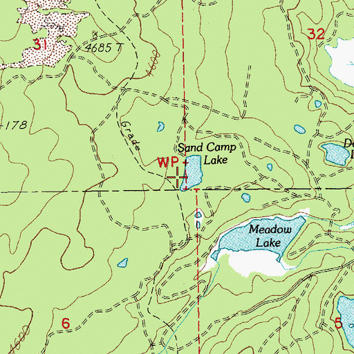 Topographic Map of Sand Camp Lake, OR