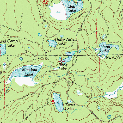Topographic Map of Bone Lake, OR