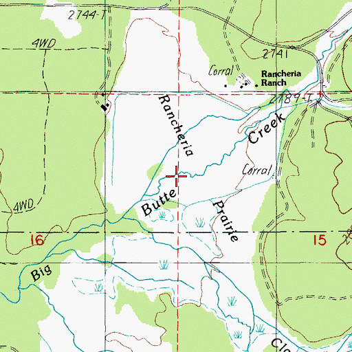 Topographic Map of Rancheria Prairie, OR