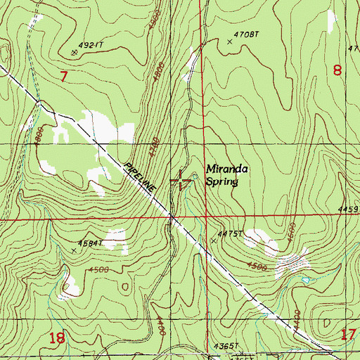 Topographic Map of Miranda Spring, OR