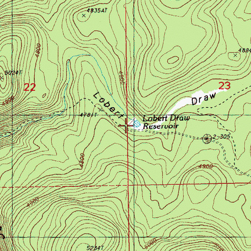 Topographic Map of Lobert Draw Reservoir, OR