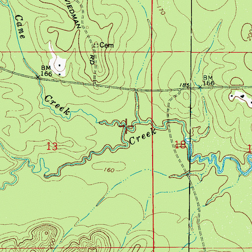 Topographic Map of Cane Creek, AL