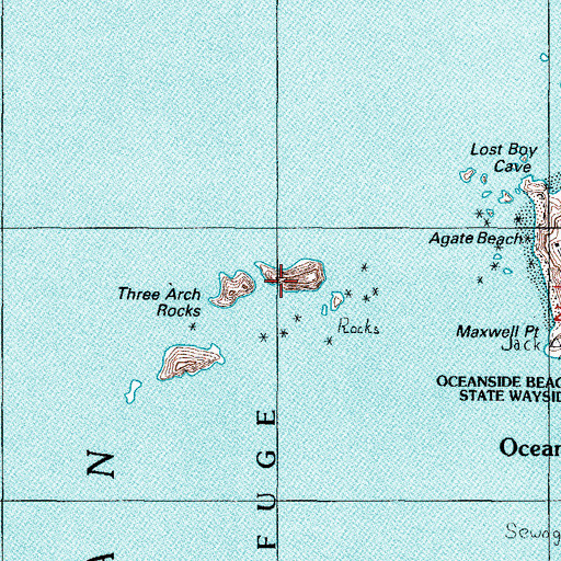Topographic Map of Three Arch Rocks National Wildlife Refuge, OR