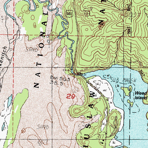Topographic Map of Tahkenitch Lake Dam, OR