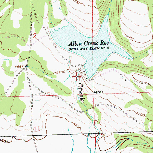 Topographic Map of Allen Creek Dam, OR