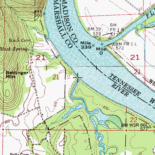 Topographic Map of Cane Creek, AL