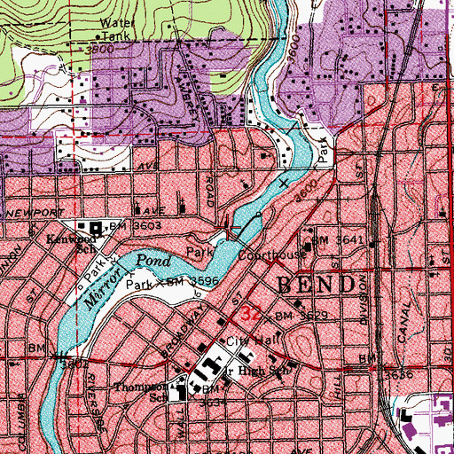 Topographic Map of Bend Power Dam, OR