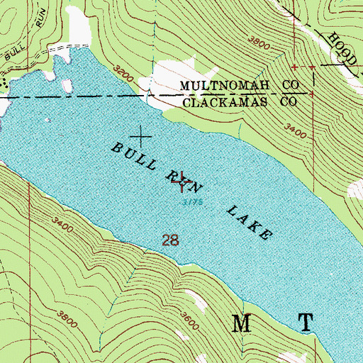 Topographic Map of Bull Run Lake Dam, OR