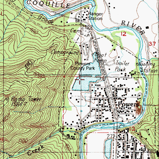 Topographic Map of Coos Bay Timber Company Dam, OR