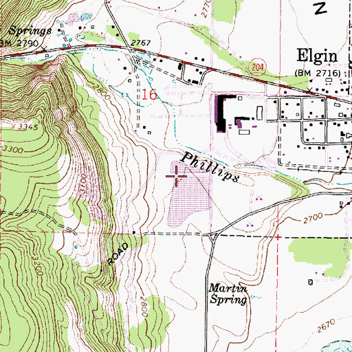 Topographic Map of Elgin Mill Wastewater Lagoon Dam, OR
