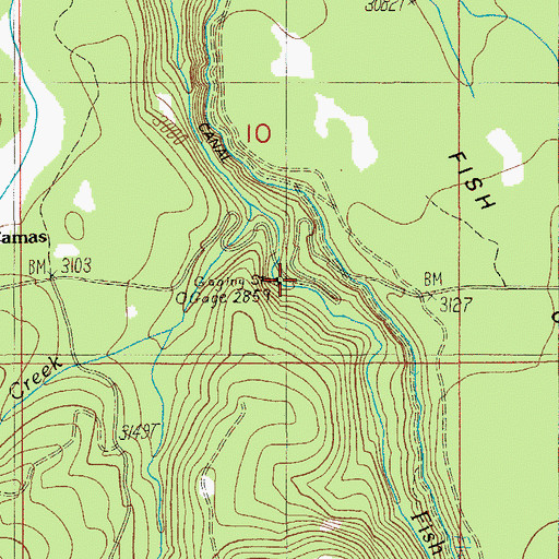 Topographic Map of Fish Creek Dam, OR