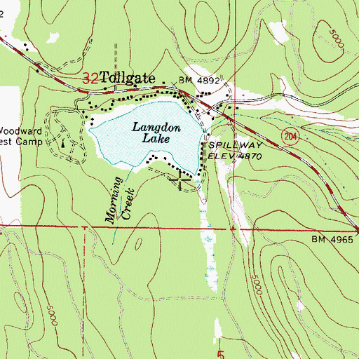 Topographic Map of Langdon Lake Dam, OR
