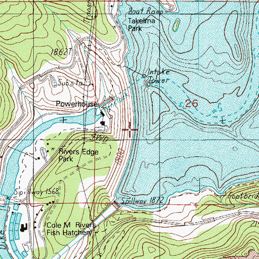 Topographic Map of Lost Creek Dam, OR