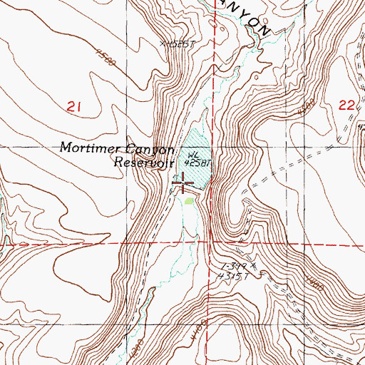 Topographic Map of Mortimer Canyon Dam, OR