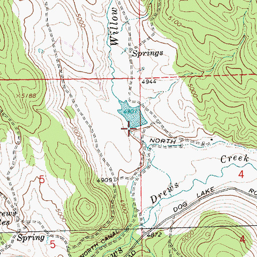 Topographic Map of Willow Creek Dam, OR