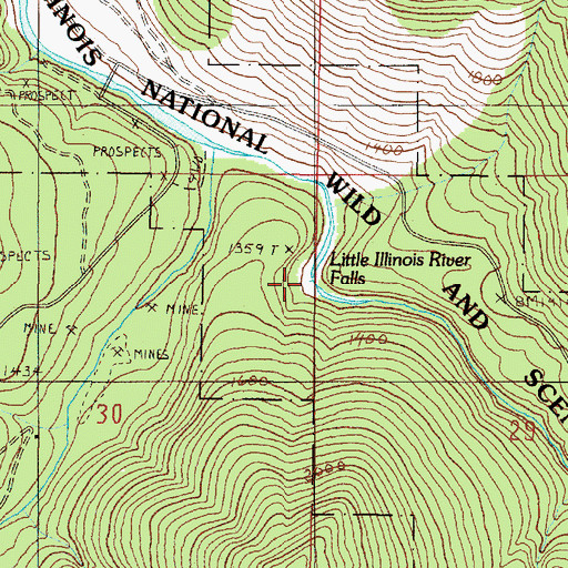 Topographic Map of Little Illinois River Falls, OR