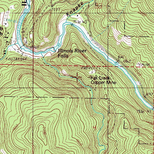 Topographic Map of Fall Creek Copper Mine, OR