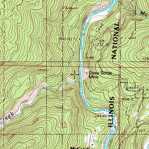 Topographic Map of Deep Gorge Mine, OR