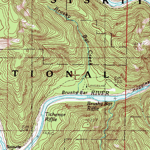 Topographic Map of Brushy Bar Recreation Site, OR
