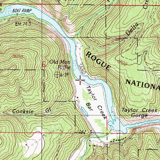 Topographic Map of Old Man Riffle, OR