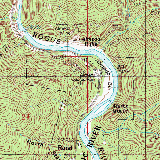 Topographic Map of Almeda Bar, OR