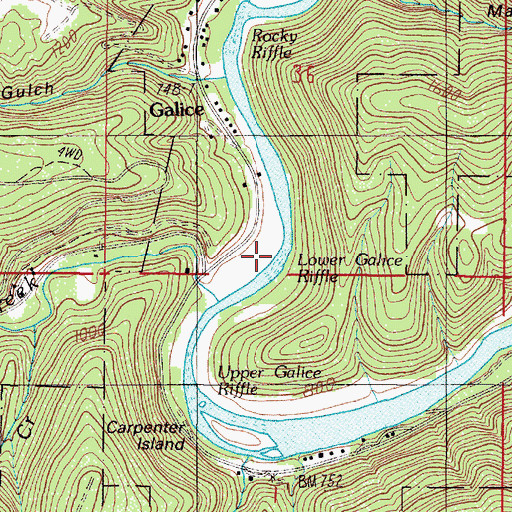 Topographic Map of Lower Galice Riffle, OR