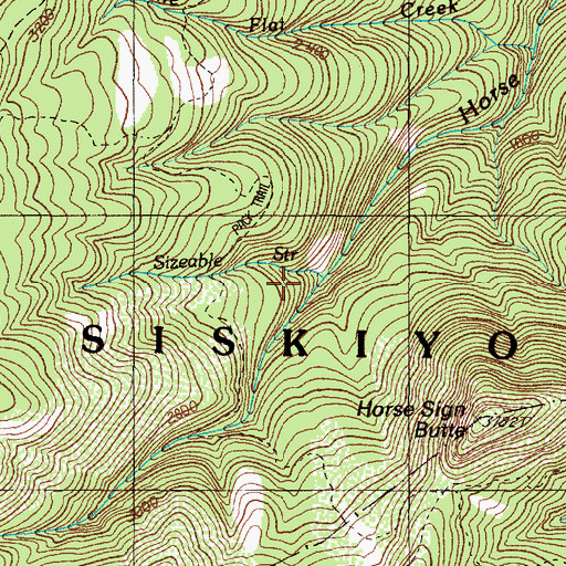Topographic Map of Sizeable Stream, OR