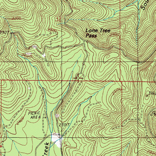 Topographic Map of Lone Tree Pass, OR