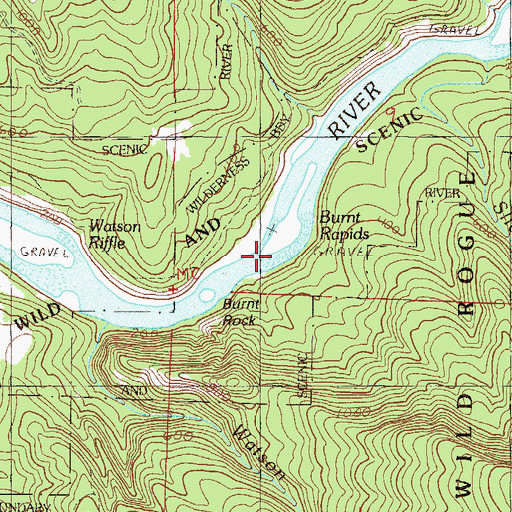 Topographic Map of Burnt Rapids, OR
