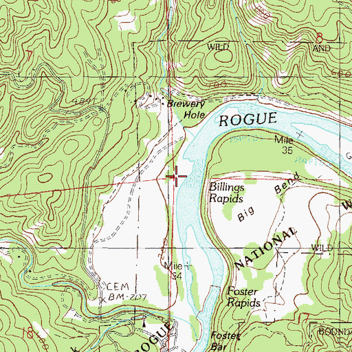 Topographic Map of Billings Rapids, OR