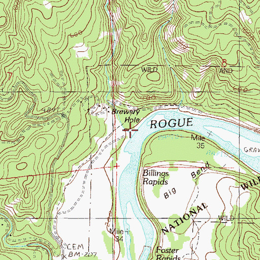 Topographic Map of Brewery Hole, OR