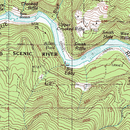 Topographic Map of Big Eddy, OR