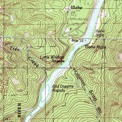 Topographic Map of Little Wildcat Rapids, OR