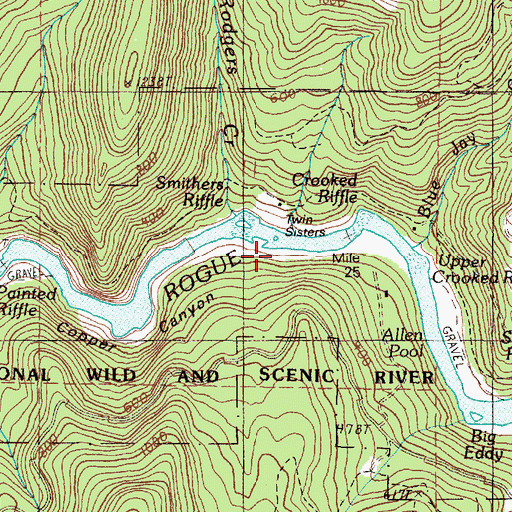 Topographic Map of Twin Sisters, OR