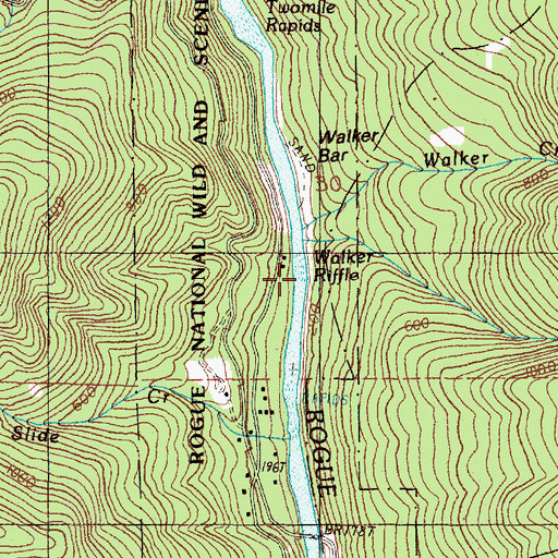 Topographic Map of Walker Riffle, OR