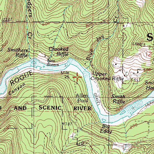 Topographic Map of Upper Crooked Riffle, OR